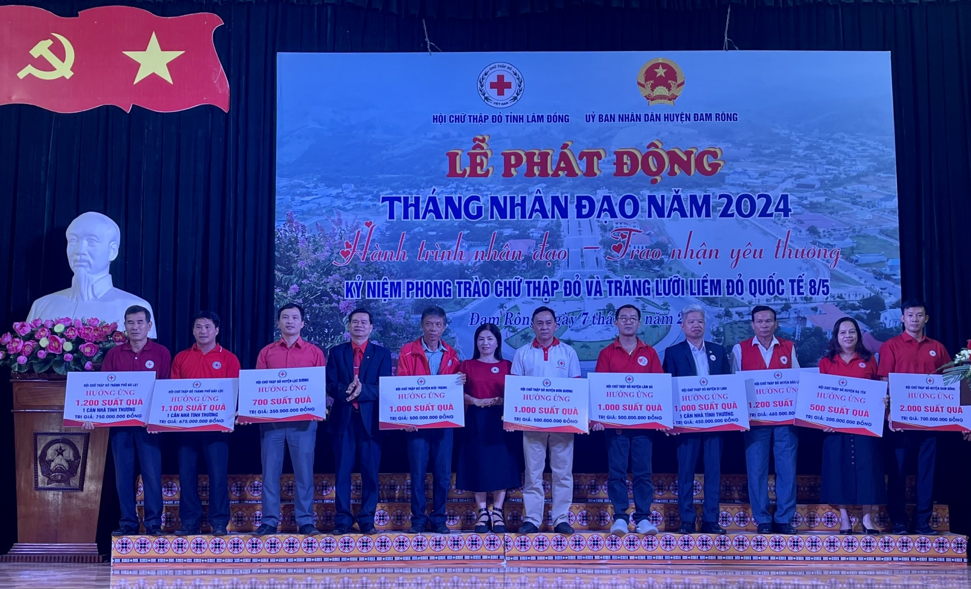 Hội Chữ thập đỏ tỉnh nhận bảng tượng trưng ủng hộ nguồn lực từ các đơn vị, nhà tài trợ hưởng ứng Tháng Nhân đạo năm 2024